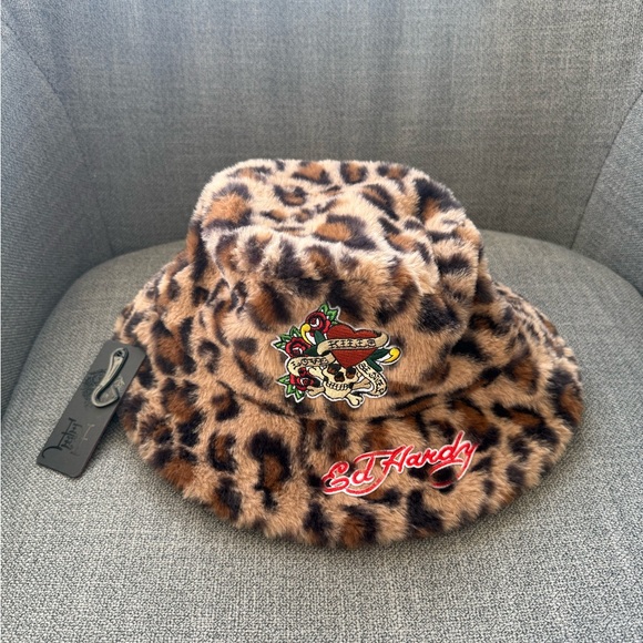 Ed Hardy Furry Leopard Bucket Hat